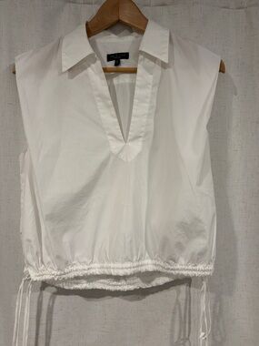 rag & bone White Sleeveless V-Neck Drawstring Poplin Top